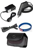 IMAGE OF 4 in1 Bundle: Black Leather Carrying Case Pouch with Belt Clip for RIM Blackberry 8530 Curve + Car Vehicle Auto charger + Wall Home Travel charger + USB Charging Data Cable + Free Star Stripes WristBand