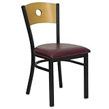 HERCULES Circle Back Black Metal Restaurant Dining Chair with Burgundy Viny ....