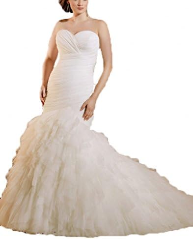 WAJY Women's Long Tail Mermaid Plus Size Wedding Dresses For Brides Ivory US12
