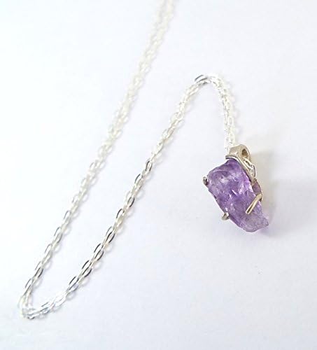 Raw Amethyst 4 Prong Sterling Silver Simple Necklace