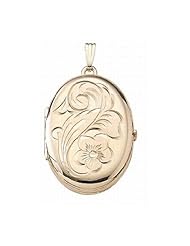 Solid 14K Yellow Gold Oval Four Photo Locket 1 inch x 1-1/4 inch Solid 14K Yellow Gold