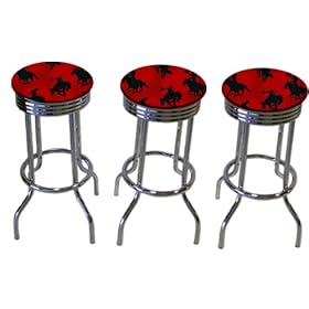 3 Red Cowboy Specialty Barstools Set