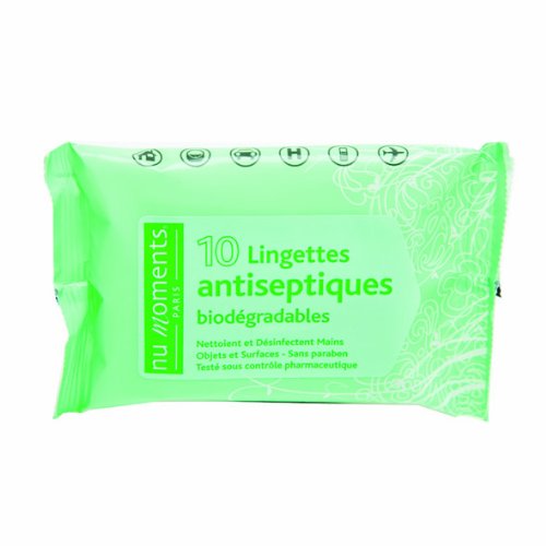  Lingettes Pocket antiseptiques bio nu moments - LOT de 10 paquets de 10 lingettes : 1,90 € TTC / unité