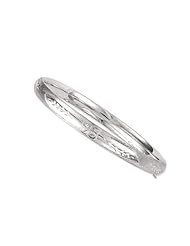 14K White Gold 08" 6.0mm Flourentine Round Domed Classic Bangle With Clasp