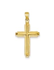 14k Yellow Gold Polished Milgrain Cross Pendant