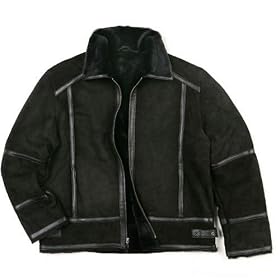 BGSD Men's Zip Front Lamb Shearling Bomber Jacket - Small