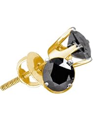 14K Yellow Gold 1.50CT Black Diamond Round Studs