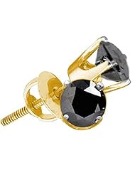 14K Yellow Gold 1.00CT Black Diamond Round Studs