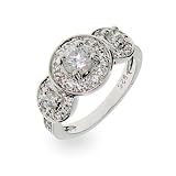 Eve's Addiction Sterling Silver Three Stone Diamond CZ Engagement Ring