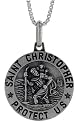 Sterling Silver St. Christopher Medal Antiqued Finish 11/16" (18mm) Round.