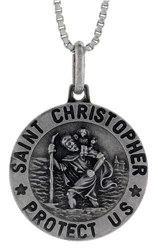 Sterling Silver St. Christopher Medal Antiqued Finish 11 16 Round.