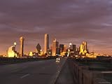 IMAGE OF Sunset on the Dallas Skyline Seen from the South Bank of the Trinity River in Texas Stretched Canvas Poster Print by Richard Nowitz, 18x24