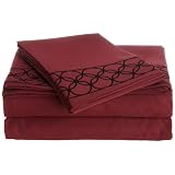 CathayHomeFashionsLuxurySilkySoftCirclesFlockMicrofiberKingSheetSet,Red