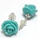 10mm coral carved rose flower earring pair light blue