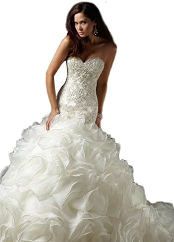 Dqfs Strapless Crystal 2015 Mermaid Organza Wedding Dresses for Bride White US20W