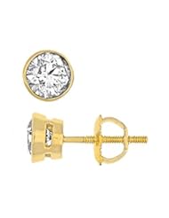 0.35 Carat F-VS Natural Diamond Bezel Set Stud Earrings 14k Yellow Gold