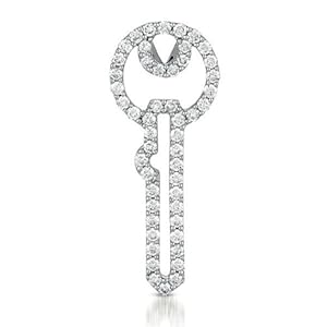 14k .53 Dwt Diamond White Gold Key Charm 30mm - JewelryWeb