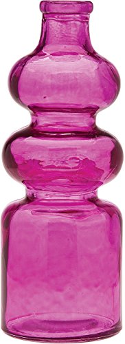 Luna Bazaar Small Vintage Glass Bottle (7-Inch, Genie Design, Fuchsia Pink) - Flower Bud Vase - For Home Decor, Party Decorations, and Wedding Centerpieces