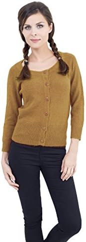 Women Round Neck Merino Wool Knit Cropped Cardigan (yellow)
