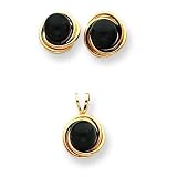 14k 6mm Onyx Set of Pendant and Earrings