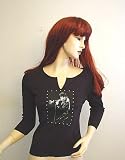 Studded Elvis Presley Ladies Shirt Hot Young Elvis in Black Leather with Rhinestone Studs