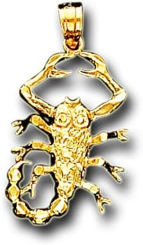 14K Solid Yellow Gold Scorpion Charm Pendant