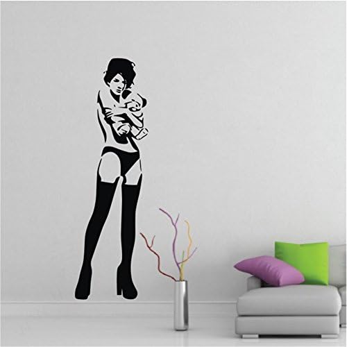 ColorfulHall 19.7" X 63" Black Banksy Sexy Girl With Teddy Bear Wall Decal Removable Vinyl Wall Sticker Mural Art