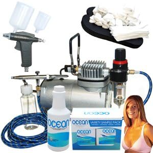 Complete Professional Turbo Tan Airbrush Sunless Tanning System with both a Single-Action Suction Feed Airbrush and a Trigger Style Gravity Feed Airbrush Gun plus a Pint of 8.5% DHA Solution with Medium Bronzer, a 4 Solution Variety Pack (1 Pint Total), and an Accessories Kit