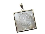 White Mother Of Pearl Square Zodiac Aries Pendant, 14k Gold