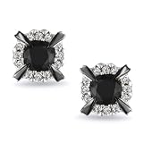 10K White Gold, Black Rhodium Plated, Black and White Diamond Earrings, (.5 cttw, GH Color, I2-I3 Clarity)