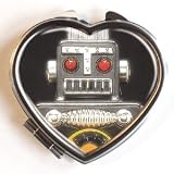 Womens Hand Made Retro "Robot Head Heart" Compact Mirror Case