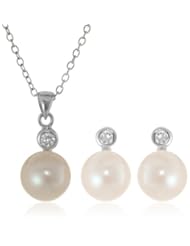 Bella Pearl Bezel Cubic Zirconia Pearl Jewelry Set