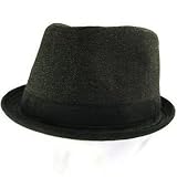 New Herringbone Upturn Brim Fedora Trilby Hat Black Medium Large