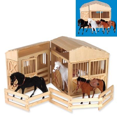 Childrens Toyshop  Toys : Horse Stable with 3 Play Horses