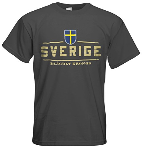 Schweden Sverige EM 2016 Fanshirt T-Shirt Trikot (Graphit, XL)