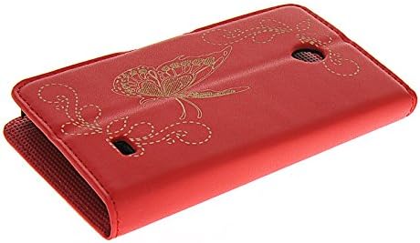 RONGRONGUK Butterfly Leather Wallet Flip Card Pouch Case Stand Back Cover For Nokia X Red