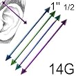 14g Multi Color Titanium Industrial with Spike End, 1" 1/2 - Sold as a Pair