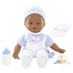 Little Mommy Real Loving Baby Cuddle and Coo Doll (African American) - Lavender Velour White Outfit by Mattel