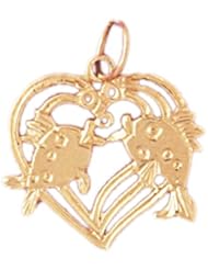 Dazzlers Solid 14k Gold Fish In Heart Charm Pendant Available in three colors from jewelsberry (weights: 1.2 grams only)