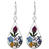 Sterling Silver Pressed Flower Teardrop Earrings