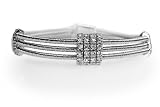 18K White Gold Multi-Strand, Hand-Woven Mesh Bracelet, Designed With Three Bar Stations, Enhanced With Pave Set Diamonds. ( GH-Color, SI-Clarity; c.t.tw.0.60 CT ).