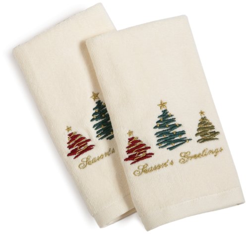 Ritz 2 Pc Boxed Embellished Velour Fingertip Towel Set- Seasons Greetings 
