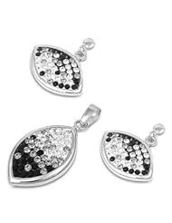 Sterling Silver High Fashion Eye Design Pendant and Earrings Jewelry Set with Black and Clear CZ