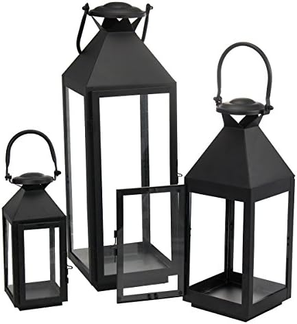 Set of 3 Black Hanging Lanterns Lamp Lights Fixture Indoors Outdoors Glass Door Patio Decor