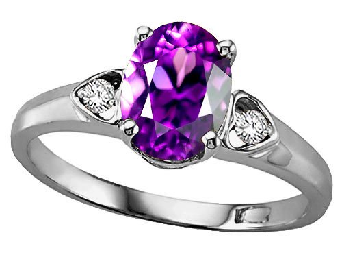 Tommaso Design(tm) Oval 9x7mm Genuine Amethyst and Diamond Ring in 14 kt White Gold Size 6 Tommaso Design(tm) Oval 9x7mm Genuine Amethyst and Diamond Ring in 14 kt White Gold Size 6