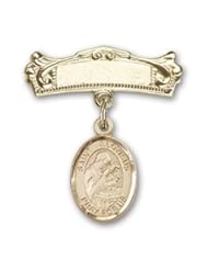 Gold Filled Baby Badge with St. Aloysius Gonzaga Charm and Arched Polished Badge Pin