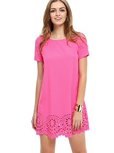 SheIn Women's Crew Neck Short Sleeve Hollow Shift Dress