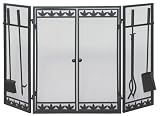 Outdoor Living : UniFlame 3 Fold Black Wrought Iron Screen W/ Filagree, Doors And Tools