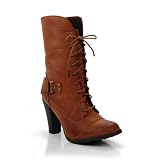 Combat Inspired High Heel Lace Up Boots Rust