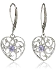 Sterling Silver Tanzanite and Diamond Heart Earrings (0.05 cttw, GHI Color, I3 Clarity)